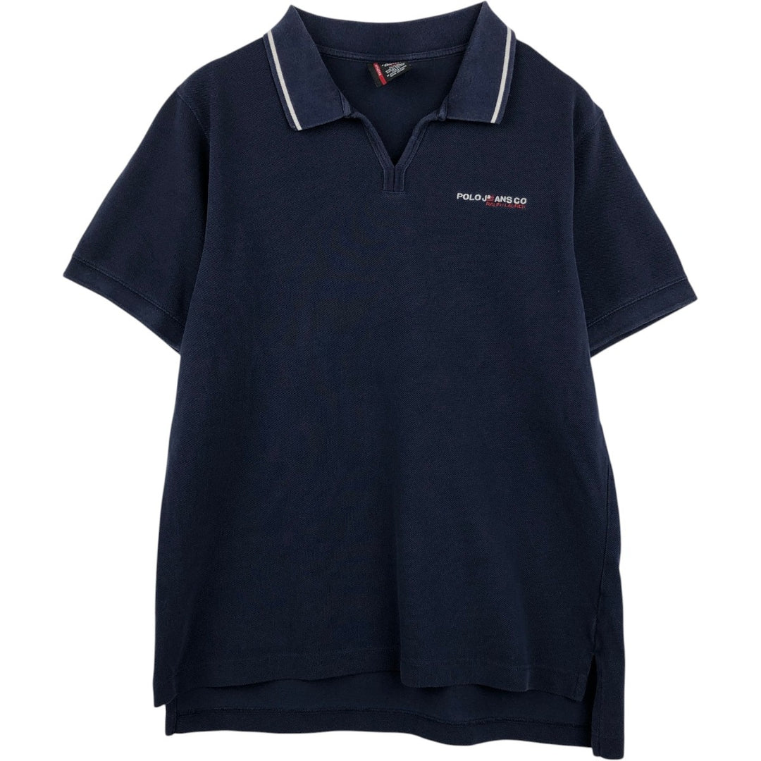 2000'S Ralph Lauren POLO JEANS COMPANY Skipper Collar Short-Sleeve Polo Shirt, Men's Size L (approx.) cotton navy blue type Vintage Second Hand