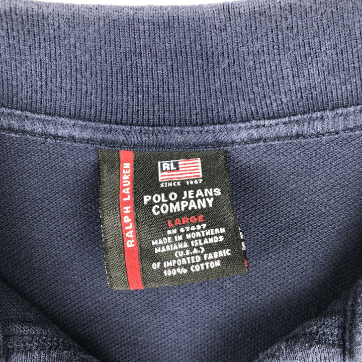 2000'S Ralph Lauren POLO JEANS COMPANY Skipper Collar Short-Sleeve Polo Shirt, Men's Size L (approx.) cotton navy blue type Vintage Second Hand