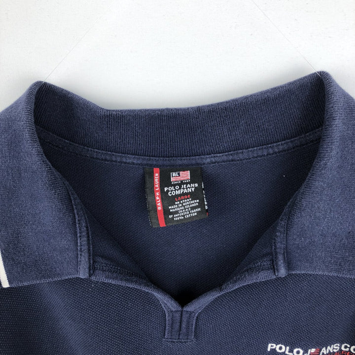 2000'S Ralph Lauren POLO JEANS COMPANY Skipper Collar Short-Sleeve Polo Shirt, Men's Size L (approx.) cotton navy blue type Vintage Second Hand