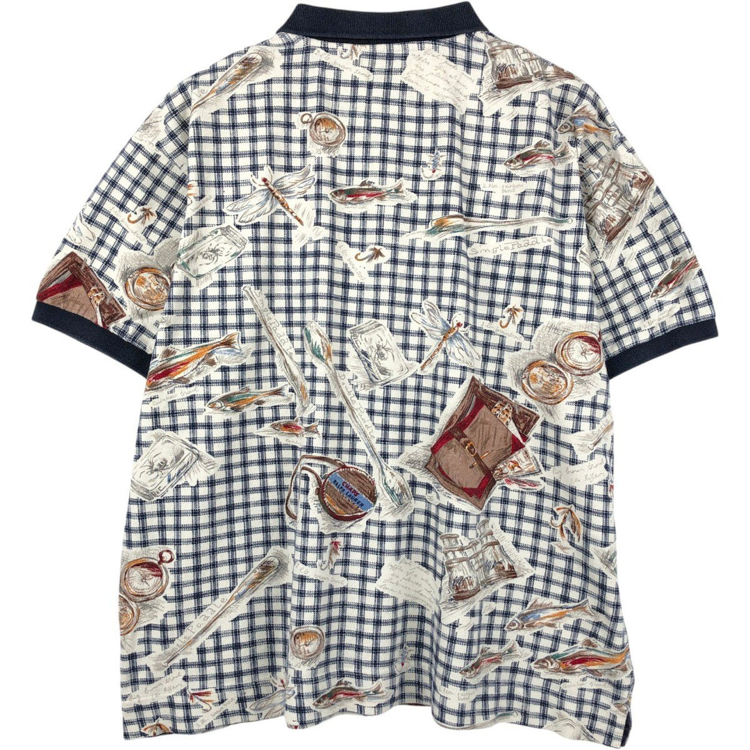 Ralph Lauren CHAPS polo shirt, all-over check pattern, short-sleeved, made in the USA, men's size XL (approx.) cotton black type Vintage Second Hand