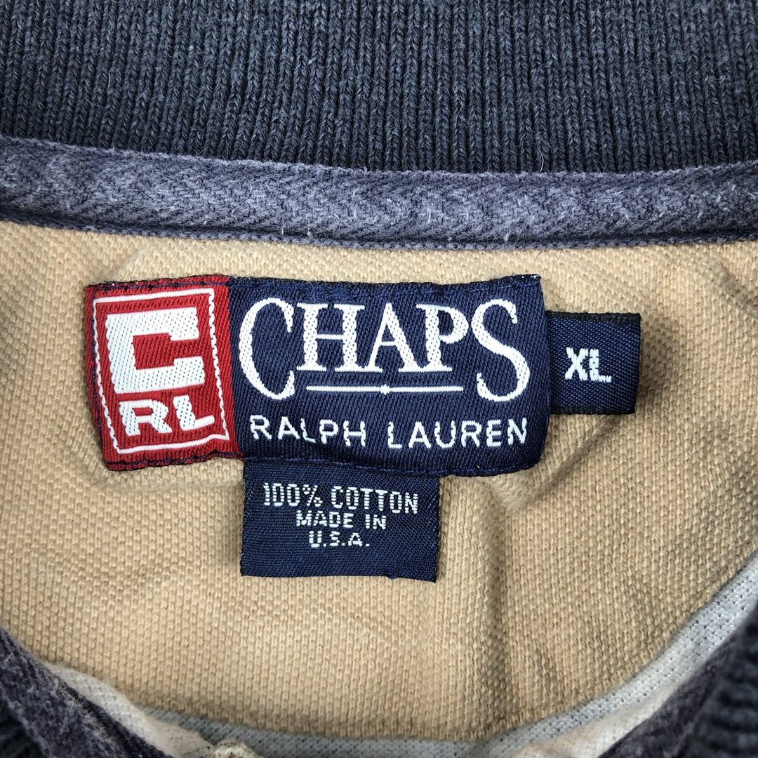 Ralph Lauren CHAPS polo shirt, all-over check pattern, short-sleeved, made in the USA, men's size XL (approx.) cotton black type Vintage Second Hand