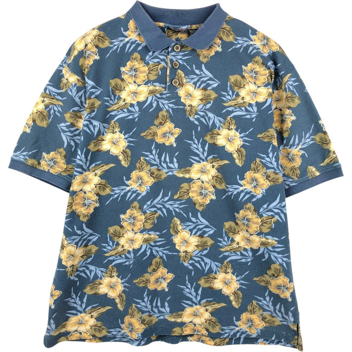 2000'S Ocean Pacific floral print short-sleeved polo shirt, men's size L (approx.) cotton Blue type light blue Vintage Second Hand