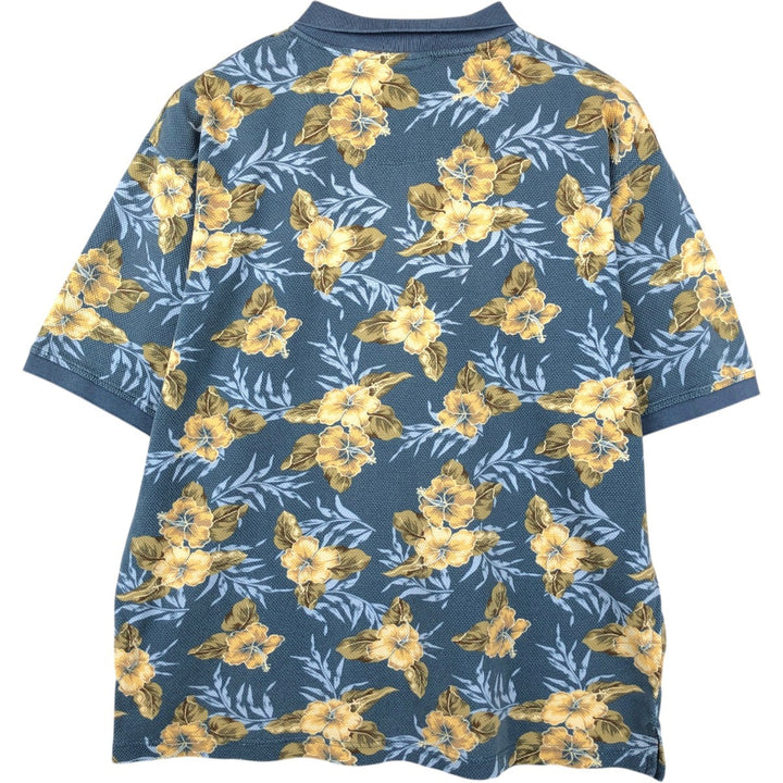 2000'S Ocean Pacific floral print short-sleeved polo shirt, men's size L (approx.) cotton Blue type light blue Vintage Second Hand