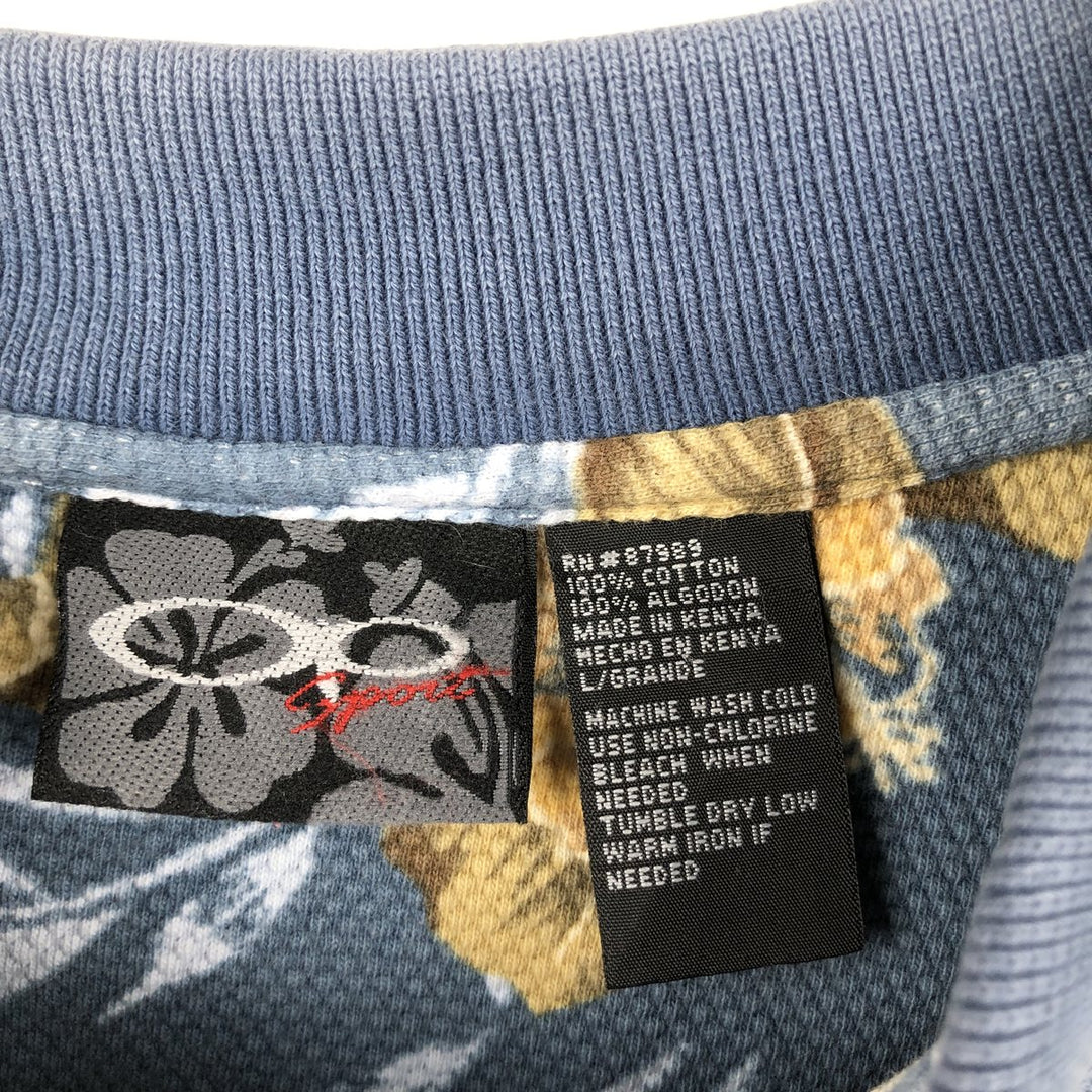 2000'S Ocean Pacific floral print short-sleeved polo shirt, men's size L (approx.) cotton Blue type light blue Vintage Second Hand