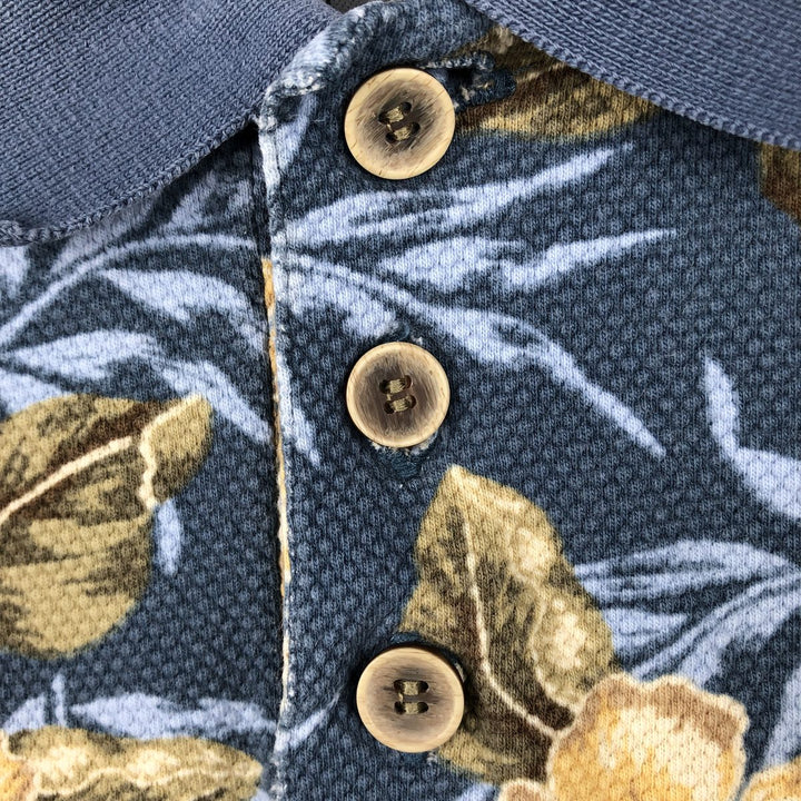 2000'S Ocean Pacific floral print short-sleeved polo shirt, men's size L (approx.) cotton Blue type light blue Vintage Second Hand