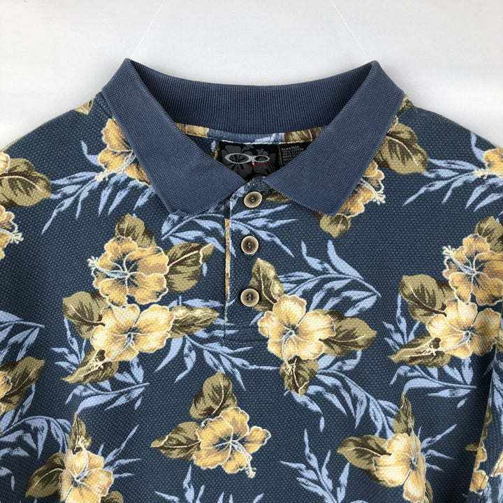 2000'S Ocean Pacific floral print short-sleeved polo shirt, men's size L (approx.) cotton Blue type light blue Vintage Second Hand