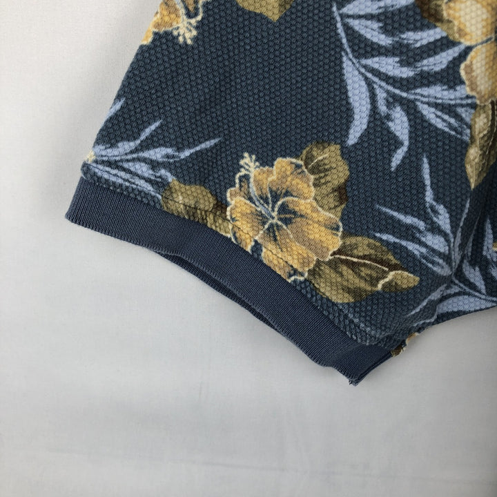 2000'S Ocean Pacific floral print short-sleeved polo shirt, men's size L (approx.) cotton Blue type light blue Vintage Second Hand