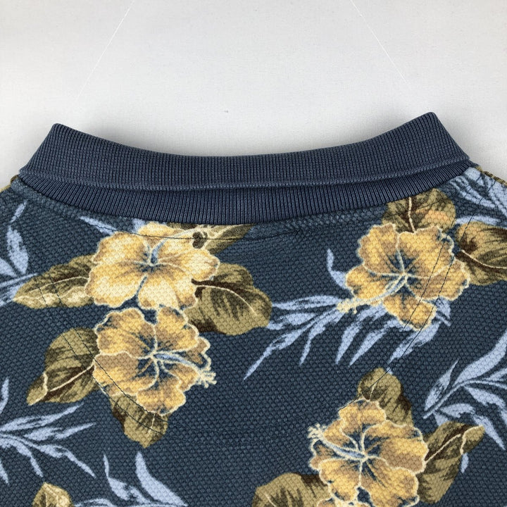 2000'S Ocean Pacific floral print short-sleeved polo shirt, men's size L (approx.) cotton Blue type light blue Vintage Second Hand