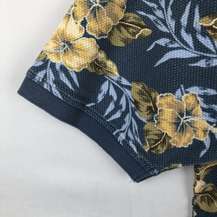 2000'S Ocean Pacific floral print short-sleeved polo shirt, men's size L (approx.) cotton Blue type light blue Vintage Second Hand
