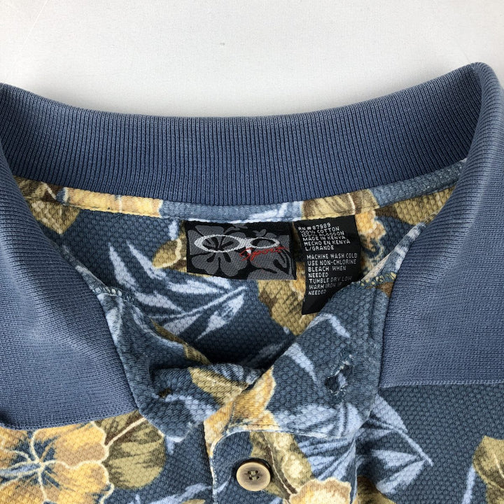 2000'S Ocean Pacific floral print short-sleeved polo shirt, men's size L (approx.) cotton Blue type light blue Vintage Second Hand