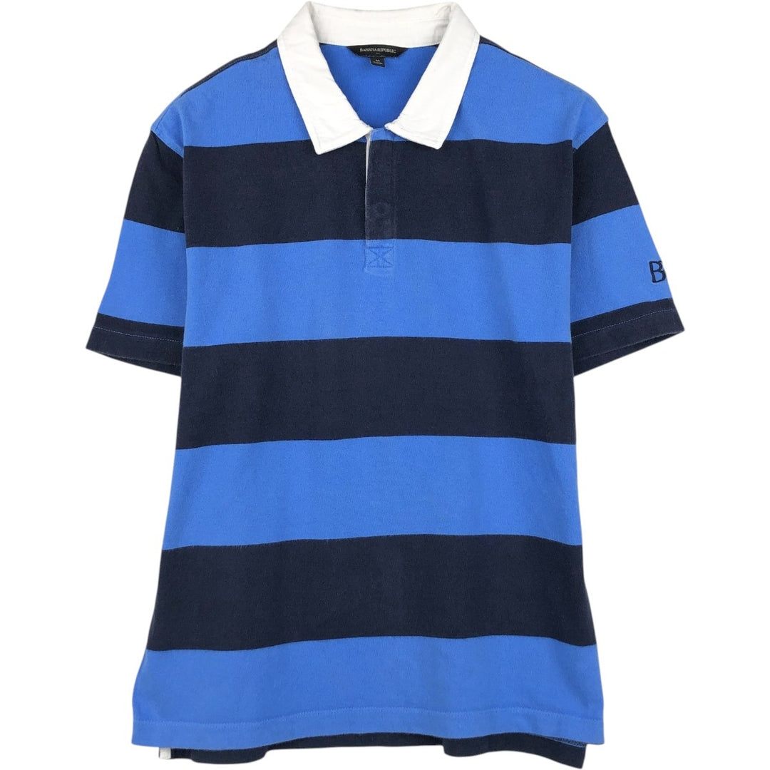 Banana Republic BANANA REPUBLIC Border Pattern Short-Sleeve Rugby Shirt Men's Size M cotton blue type Vintage Second Hand