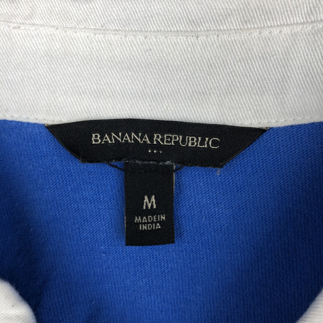 Banana Republic BANANA REPUBLIC Border Pattern Short-Sleeve Rugby Shirt Men's Size M cotton blue type Vintage Second Hand
