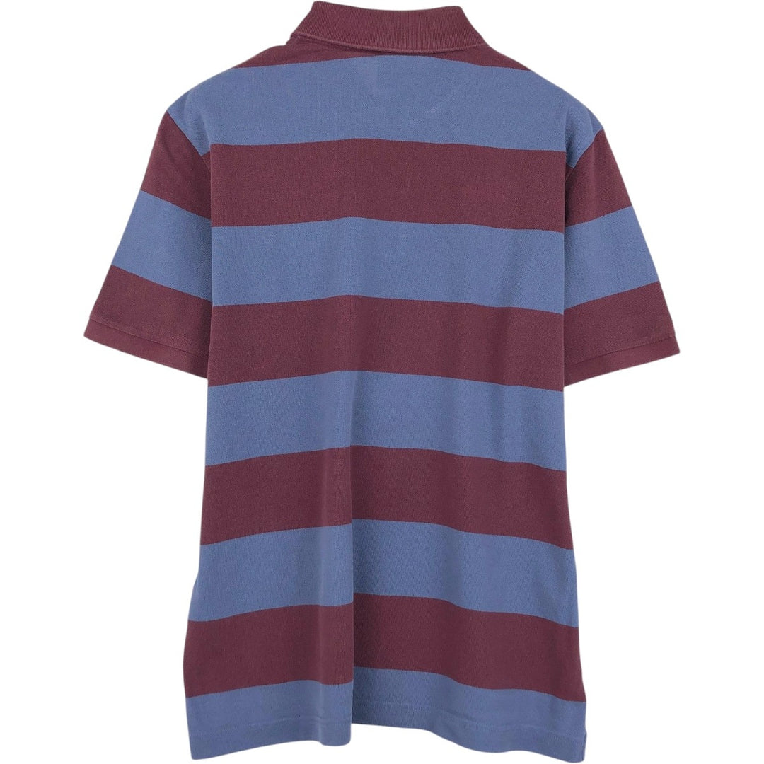 Lacoste LIVE Short-Sleeve Striped Polo Shirt, Men's Size L (approx.) cotton red type reddish brown Vintage Second Hand