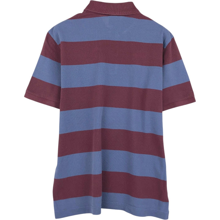 Lacoste LIVE Short-Sleeve Striped Polo Shirt, Men's Size L (approx.) cotton red type reddish brown Vintage Second Hand