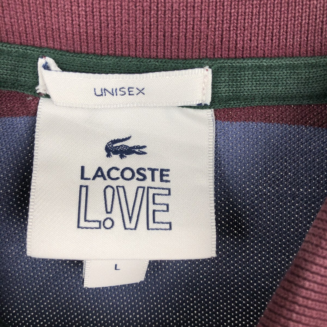 Lacoste LIVE Short-Sleeve Striped Polo Shirt, Men's Size L (approx.) cotton red type reddish brown Vintage Second Hand