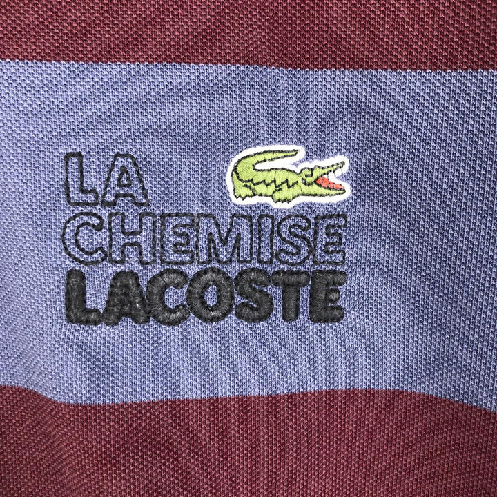 Lacoste LIVE Short-Sleeve Striped Polo Shirt, Men's Size L (approx.) cotton red type reddish brown Vintage Second Hand