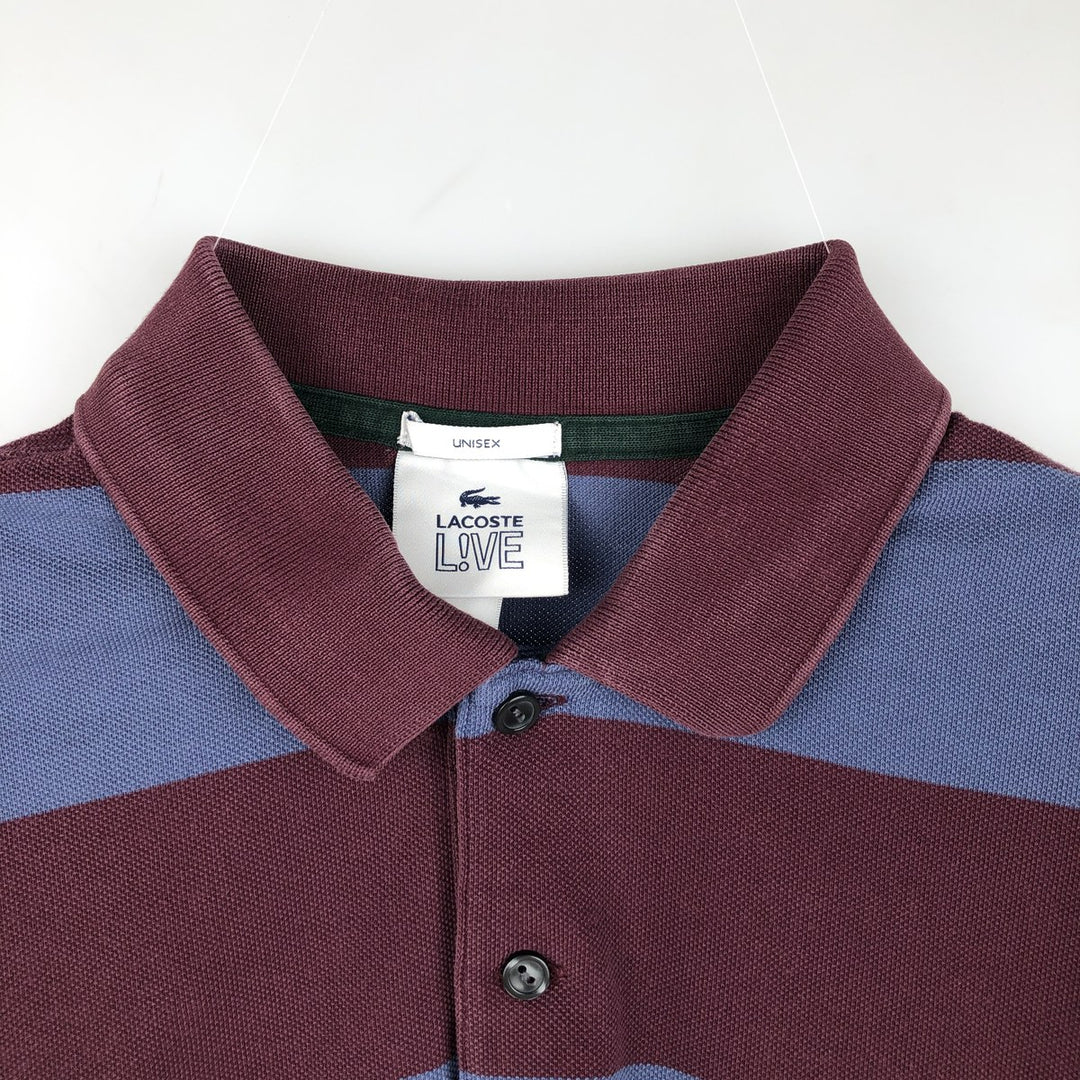 Lacoste LIVE Short-Sleeve Striped Polo Shirt, Men's Size L (approx.) cotton red type reddish brown Vintage Second Hand