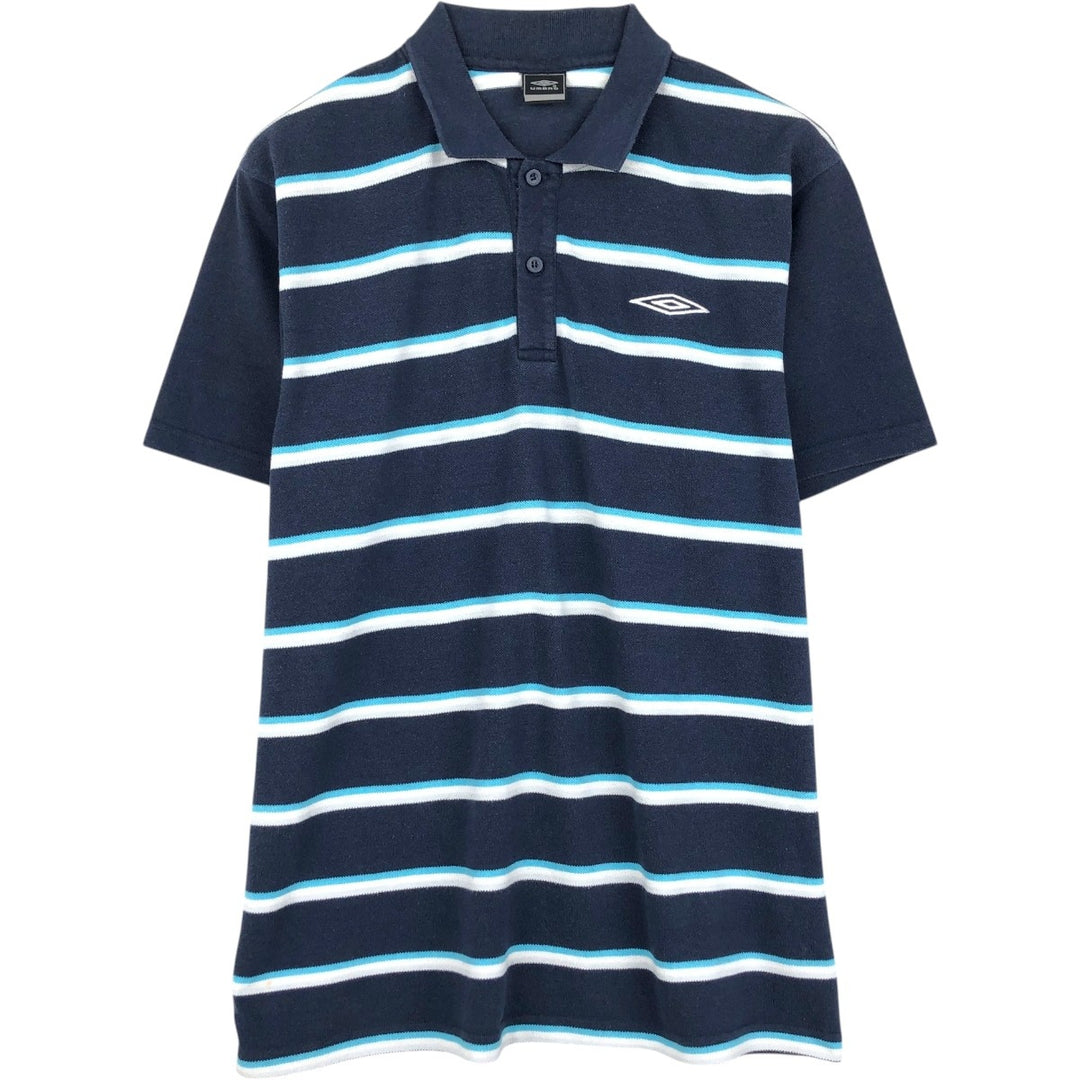 Umbro Multi-stripe Short-Sleeve Polo Shirt, Men's Size L (approx.) polyester navy blue type Vintage Second Hand