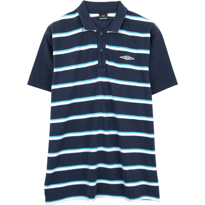 Umbro Multi-stripe Short-Sleeve Polo Shirt, Men's Size L (approx.) polyester navy blue type Vintage Second Hand