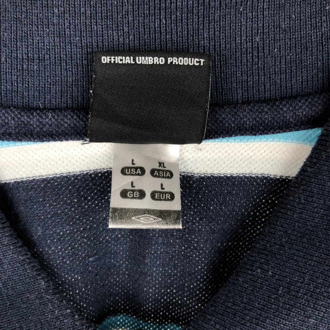 Umbro Multi-stripe Short-Sleeve Polo Shirt, Men's Size L (approx.) polyester navy blue type Vintage Second Hand