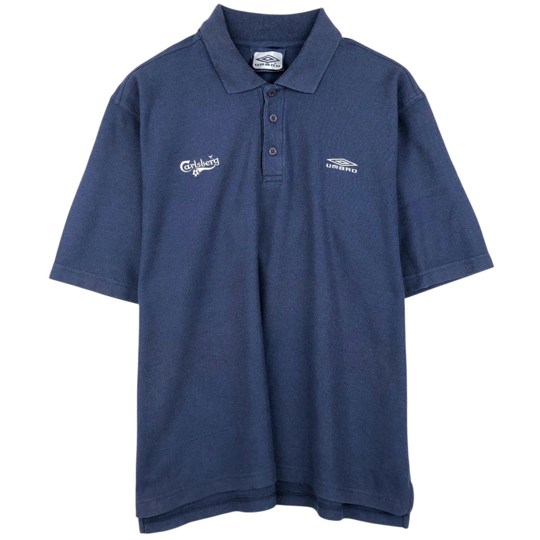 UMBRO short sleeve polo shirt, men's size L polyester navy blue type Vintage Second Hand