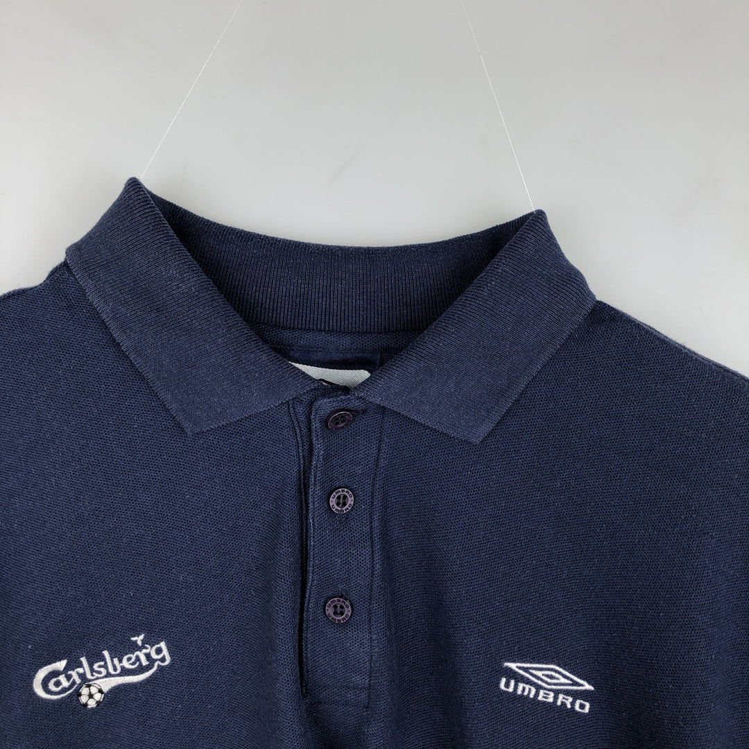 UMBRO short sleeve polo shirt, men's size L polyester navy blue type Vintage Second Hand