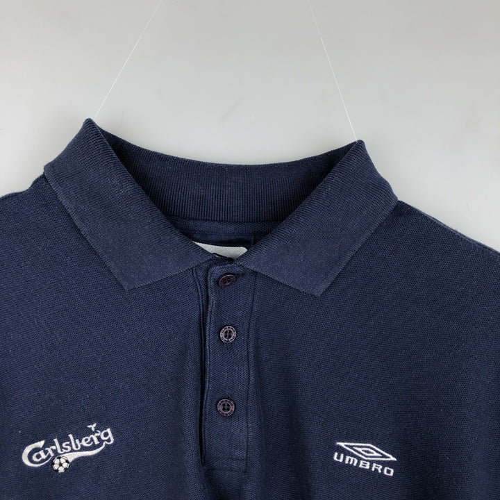 UMBRO short sleeve polo shirt, men's size L polyester navy blue type Vintage Second Hand
