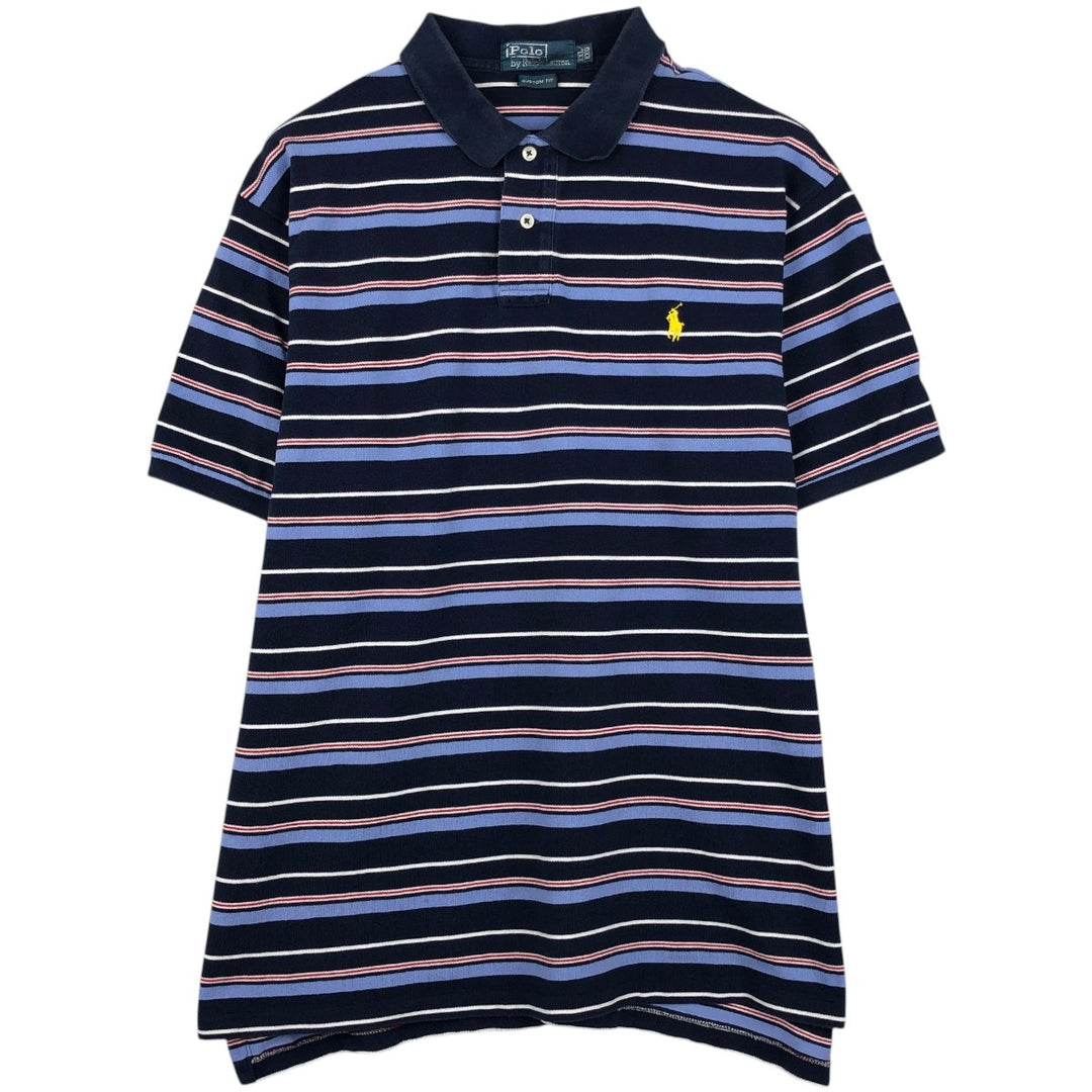 Ralph Lauren POLO by Ralph Lauren CUSTOM FIT Multi-stripe Short-Sleeve Polo Shirt, Men's XXL equivalent. cotton navy blue type Vintage Second Hand