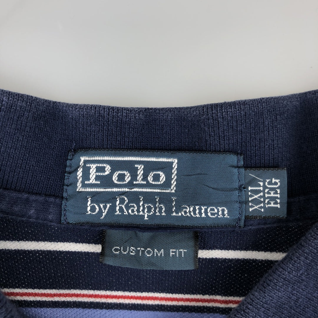 Ralph Lauren POLO by Ralph Lauren CUSTOM FIT Multi-stripe Short-Sleeve Polo Shirt, Men's XXL equivalent. cotton navy blue type Vintage Second Hand