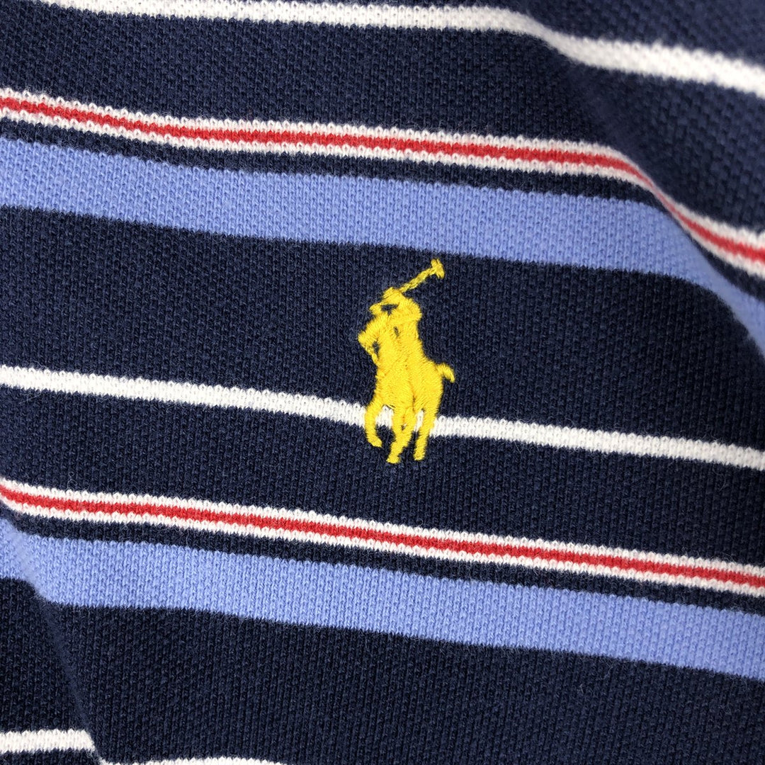 Ralph Lauren POLO by Ralph Lauren CUSTOM FIT Multi-stripe Short-Sleeve Polo Shirt, Men's XXL equivalent. cotton navy blue type Vintage Second Hand