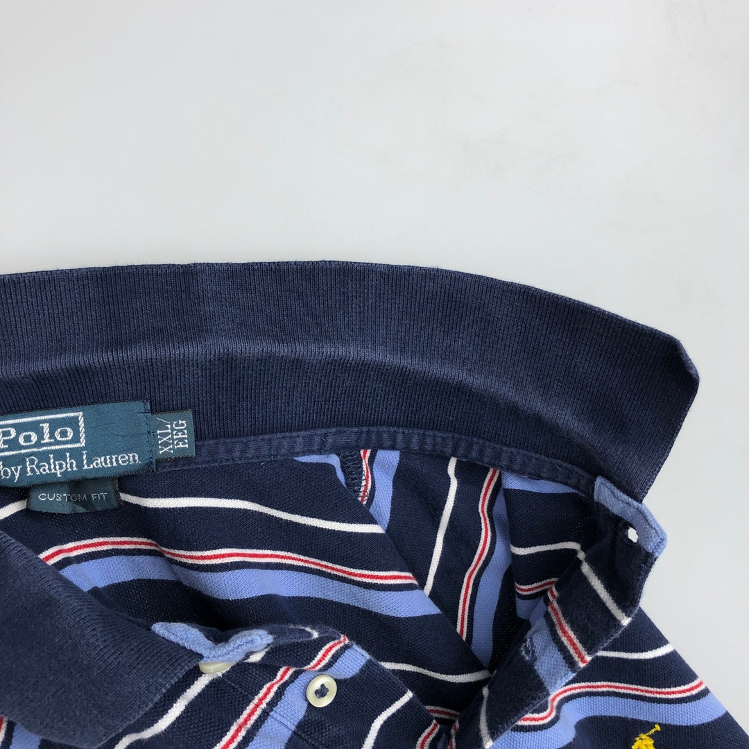 Ralph Lauren POLO by Ralph Lauren CUSTOM FIT Multi-stripe Short-Sleeve Polo Shirt, Men's XXL equivalent. cotton navy blue type Vintage Second Hand