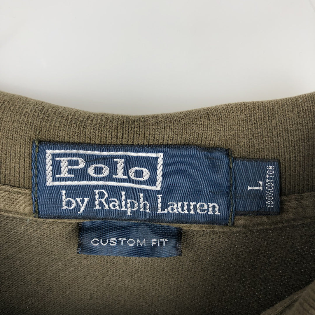 Ralph Lauren POLO by Ralph Lauren CUSTOM FIT short sleeve polo shirt, men's size L cotton Khaki type sage green Vintage Second Hand