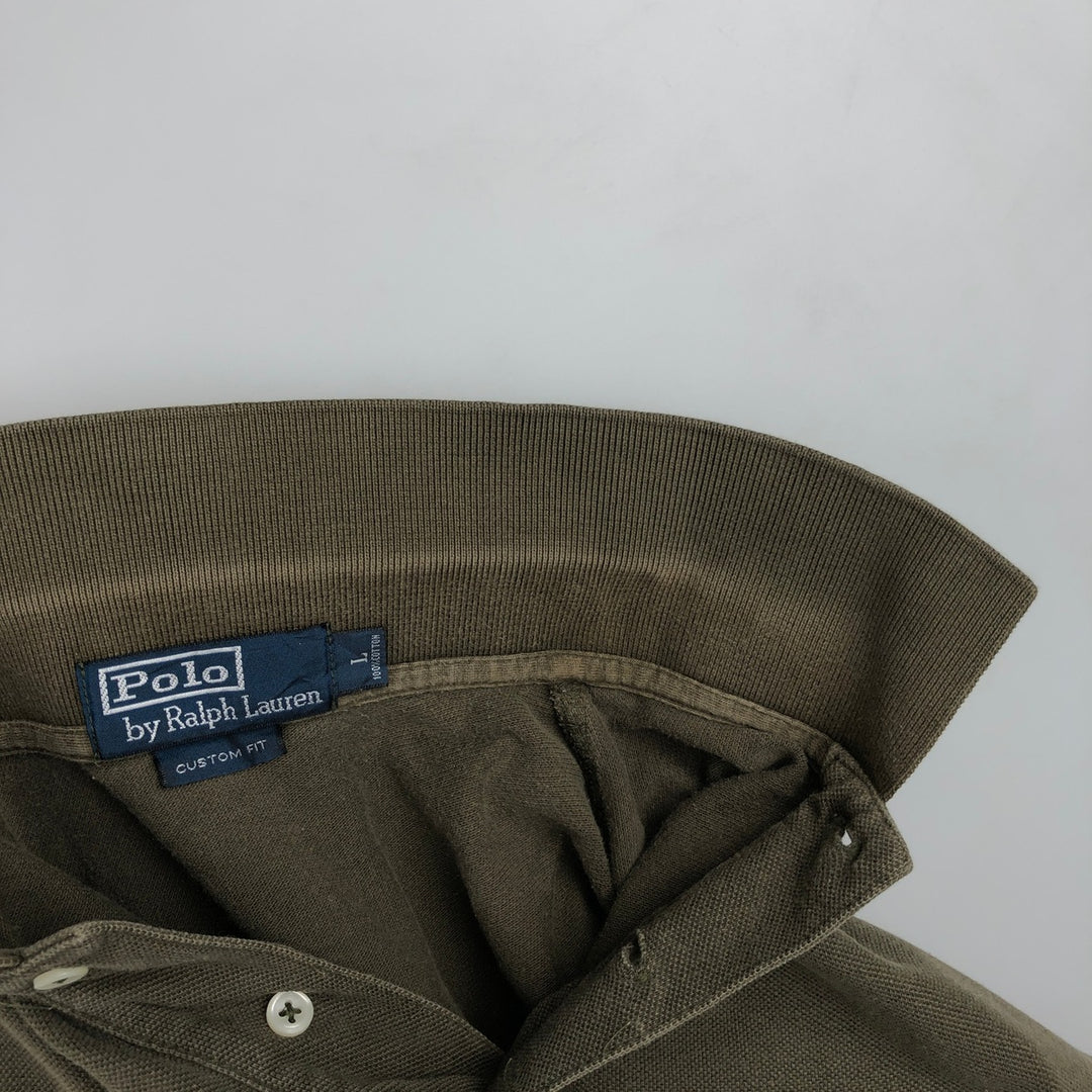 Ralph Lauren POLO by Ralph Lauren CUSTOM FIT short sleeve polo shirt, men's size L cotton Khaki type sage green Vintage Second Hand