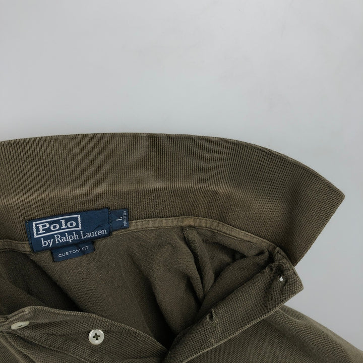 Ralph Lauren POLO by Ralph Lauren CUSTOM FIT short sleeve polo shirt, men's size L cotton Khaki type sage green Vintage Second Hand