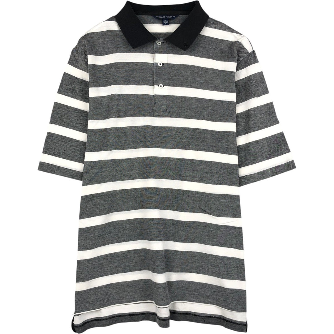 Ralph Lauren POLO GOLF striped short-sleeved polo shirt, men's size XL (approx.) Pima Cotton black type Vintage Second Hand
