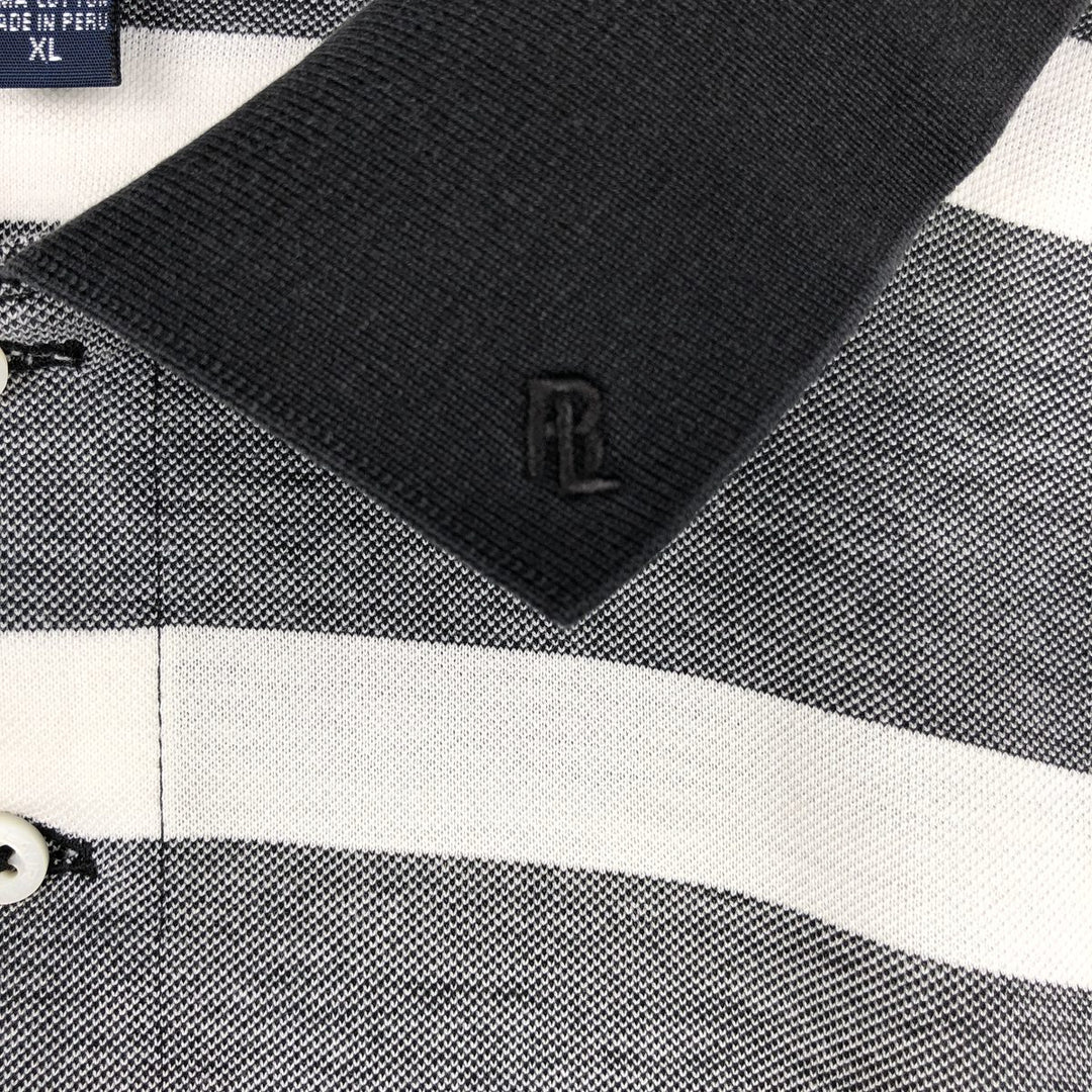 Ralph Lauren POLO GOLF striped short-sleeved polo shirt, men's size XL (approx.) Pima Cotton black type Vintage Second Hand