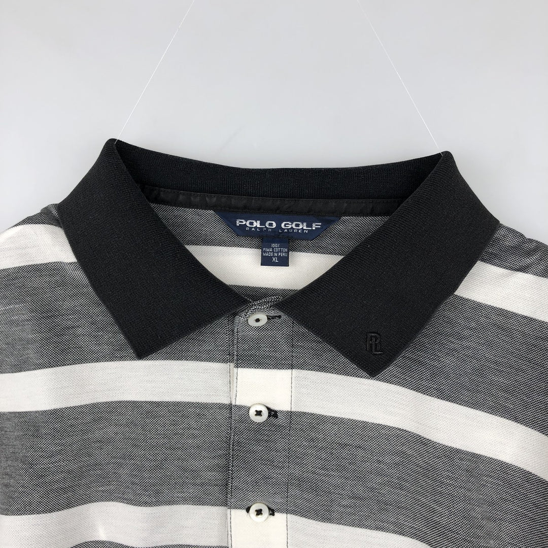 Ralph Lauren POLO GOLF striped short-sleeved polo shirt, men's size XL (approx.) Pima Cotton black type Vintage Second Hand