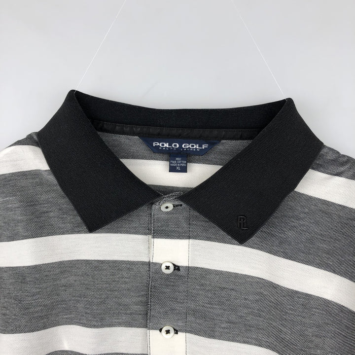 Ralph Lauren POLO GOLF striped short-sleeved polo shirt, men's size XL (approx.) Pima Cotton black type Vintage Second Hand