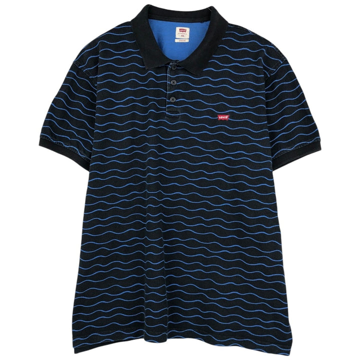 Levi's all-over print short-sleeved polo shirt, men's size XXL. cotton black type Vintage Second Hand
