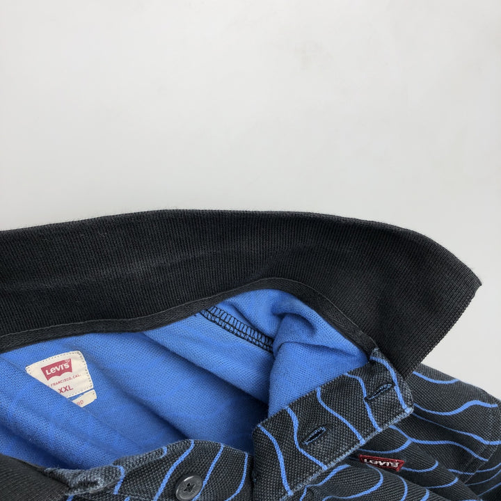 Levi's all-over print short-sleeved polo shirt, men's size XXL. cotton black type Vintage Second Hand