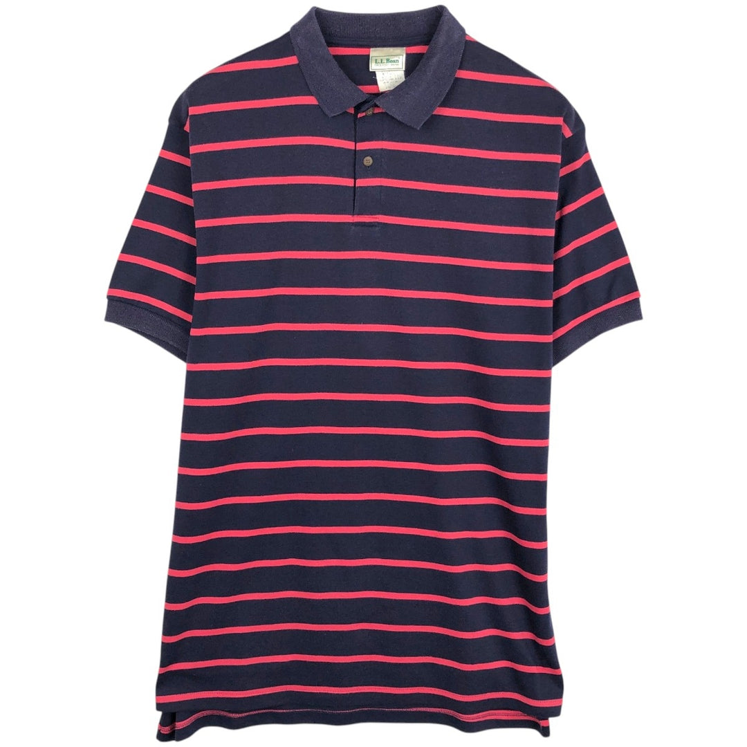 Vintage LLBean short-sleeved striped polo shirt from the 1990s, men's size L (approx.). unclear navy blue type Vintage Second Hand