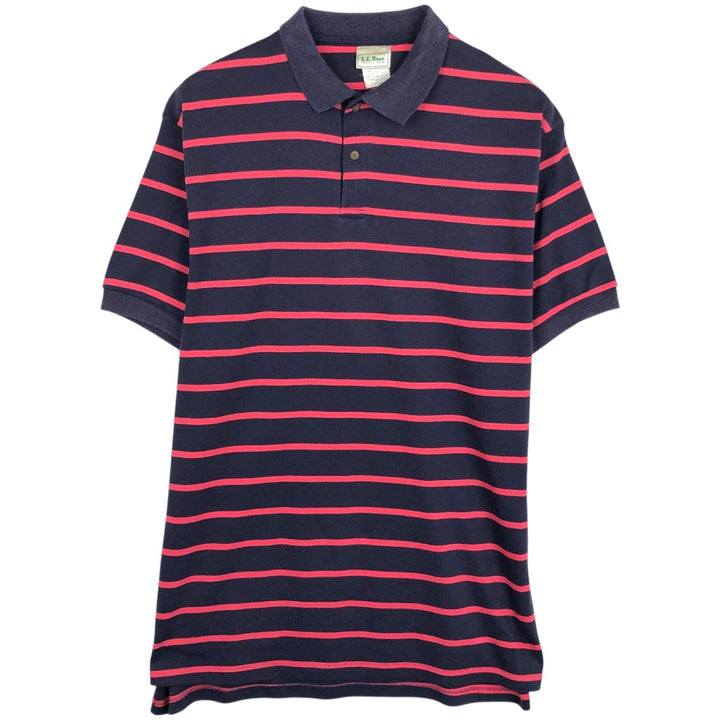 Vintage LLBean short-sleeved striped polo shirt from the 1990s, men's size L (approx.). unclear navy blue type Vintage Second Hand