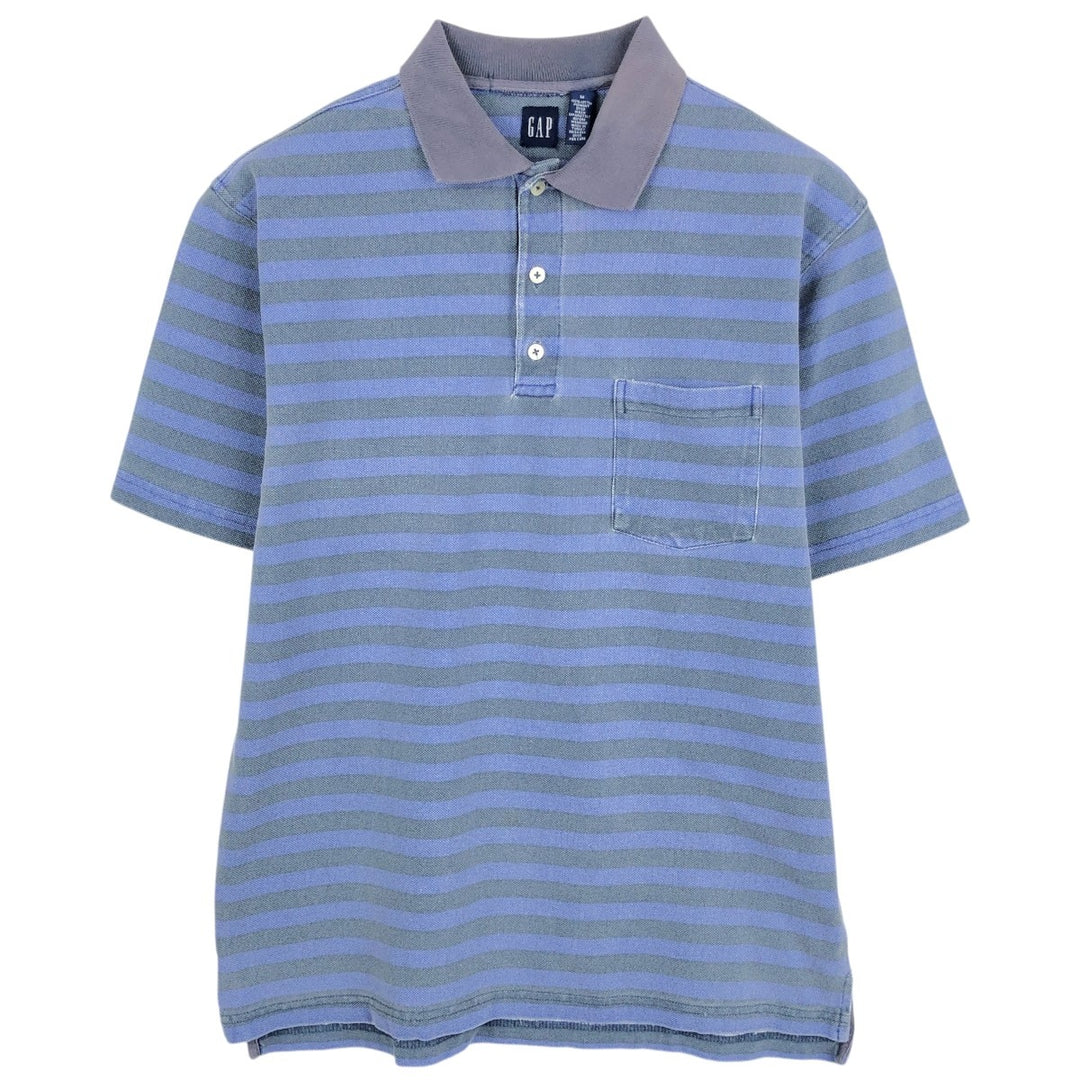 90'S GAP (Old GAP) Short-Sleeve Striped Polo Shirt, Men's Size M (Equivalent), Vintage cotton Blue type light blue Vintage Second Hand