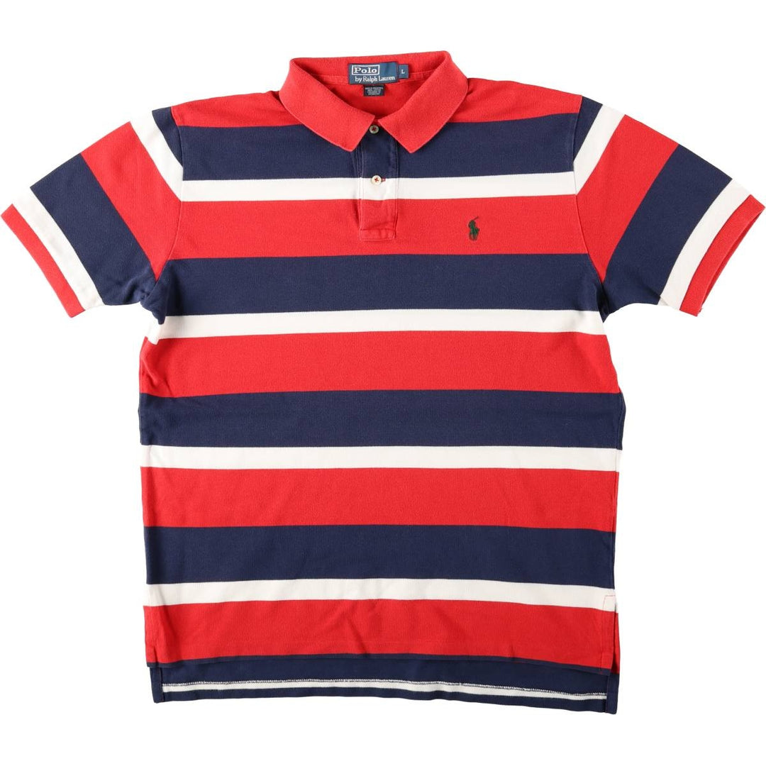Ralph Lauren POLO by Ralph Lauren Multi-border short sleeve striped polo shirt Men's size L cotton red type Vintage Second Hand