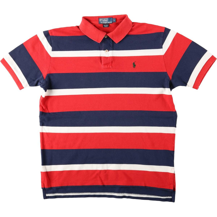 Ralph Lauren POLO by Ralph Lauren Multi-border short sleeve striped polo shirt Men's size L cotton red type Vintage Second Hand