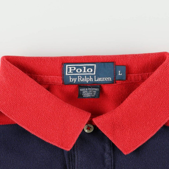 Ralph Lauren POLO by Ralph Lauren Multi-border short sleeve striped polo shirt Men's size L cotton red type Vintage Second Hand