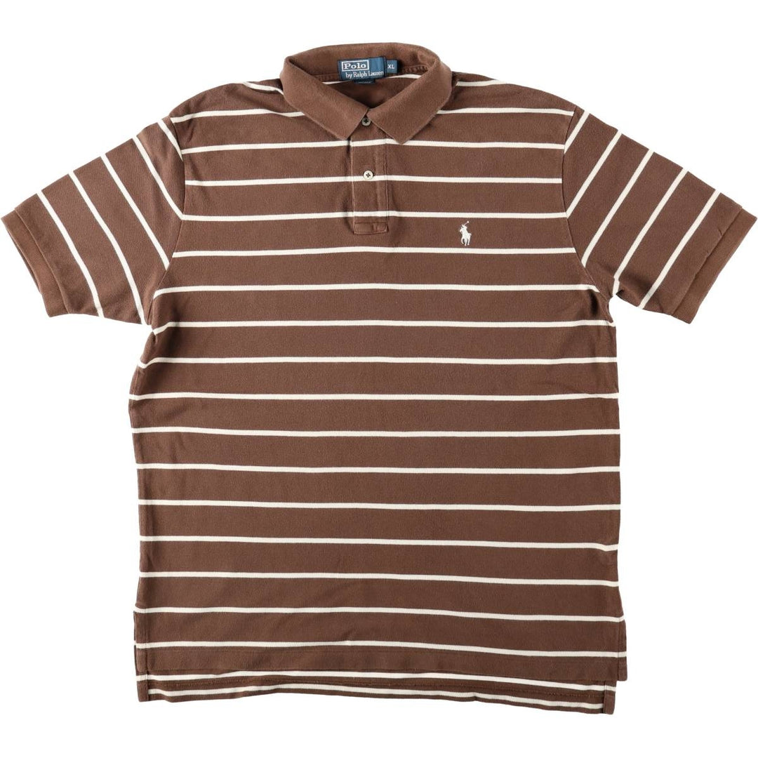 Ralph Lauren POLO by Ralph Lauren short sleeve striped polo shirt, men's XL size cotton brown type Vintage Second Hand