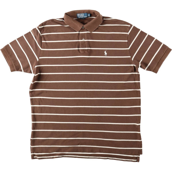 Ralph Lauren POLO by Ralph Lauren short sleeve striped polo shirt, men's XL size cotton brown type Vintage Second Hand