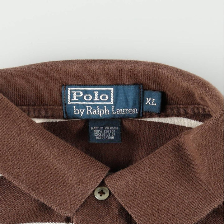 Ralph Lauren POLO by Ralph Lauren short sleeve striped polo shirt, men's XL size cotton brown type Vintage Second Hand