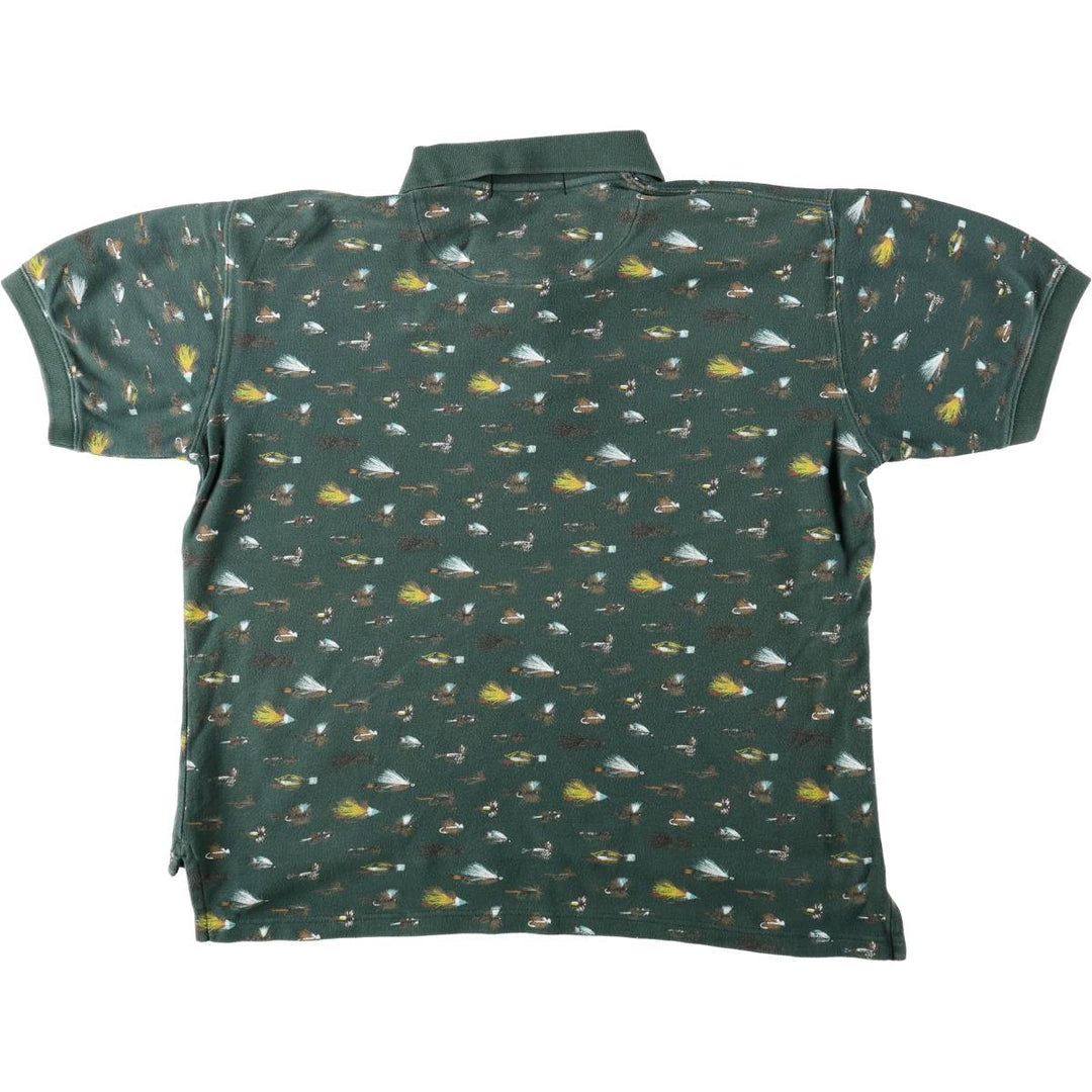 90'S Orvis all-over print short-sleeved polo shirt, men's size L equivalent, vintage. cotton green type Vintage Second Hand